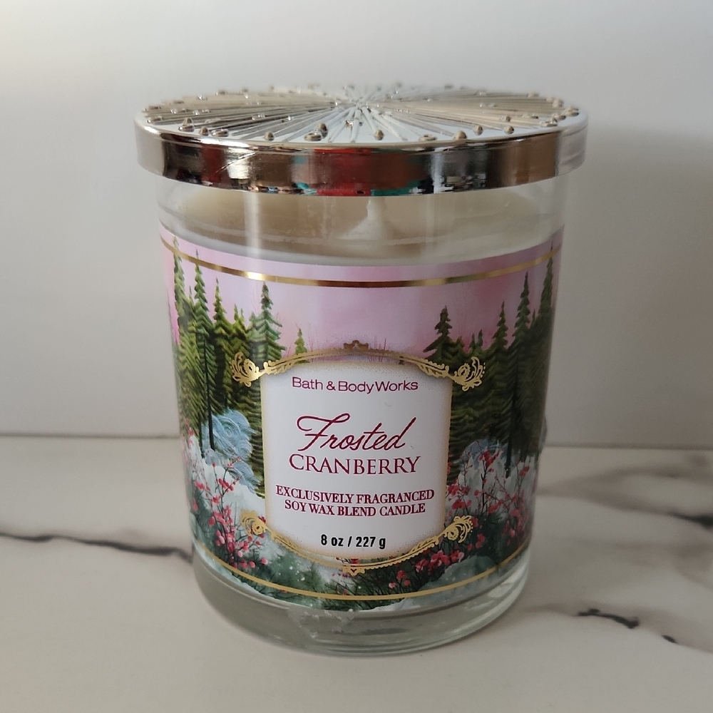 Bath & Body Works Frosted Cranberry Soy Candle - Pink and Green